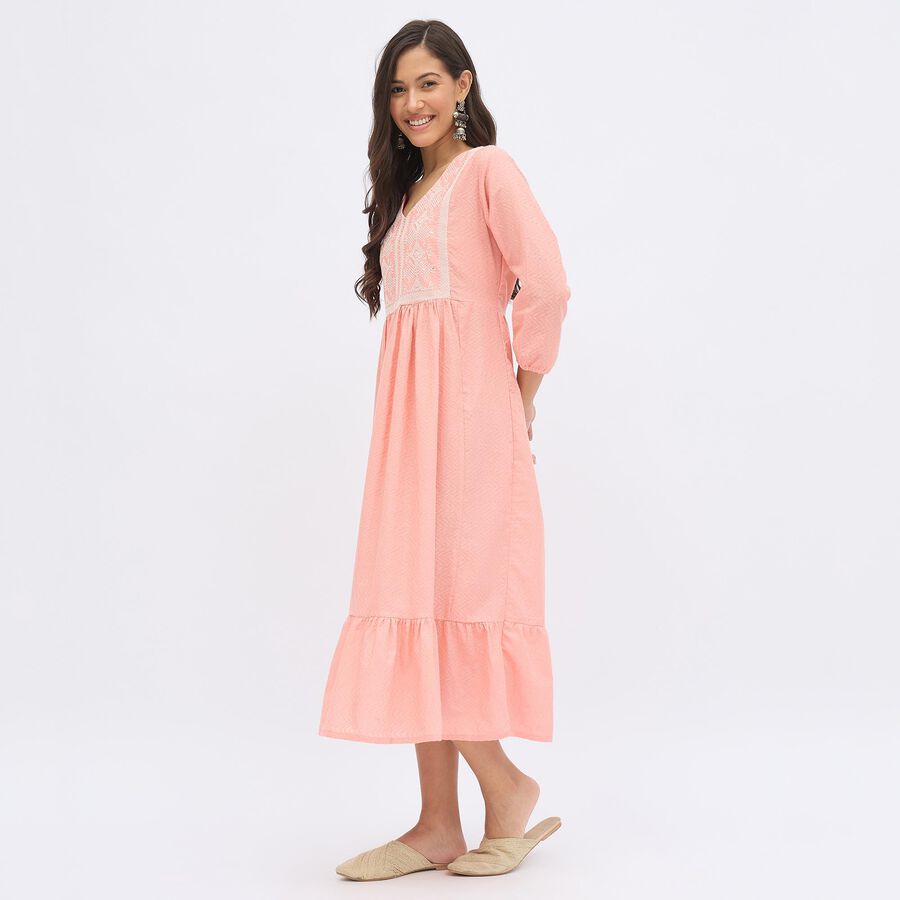 Women's Peach Cotton V-Neck Embroidered Kurta, Pink, large image number null