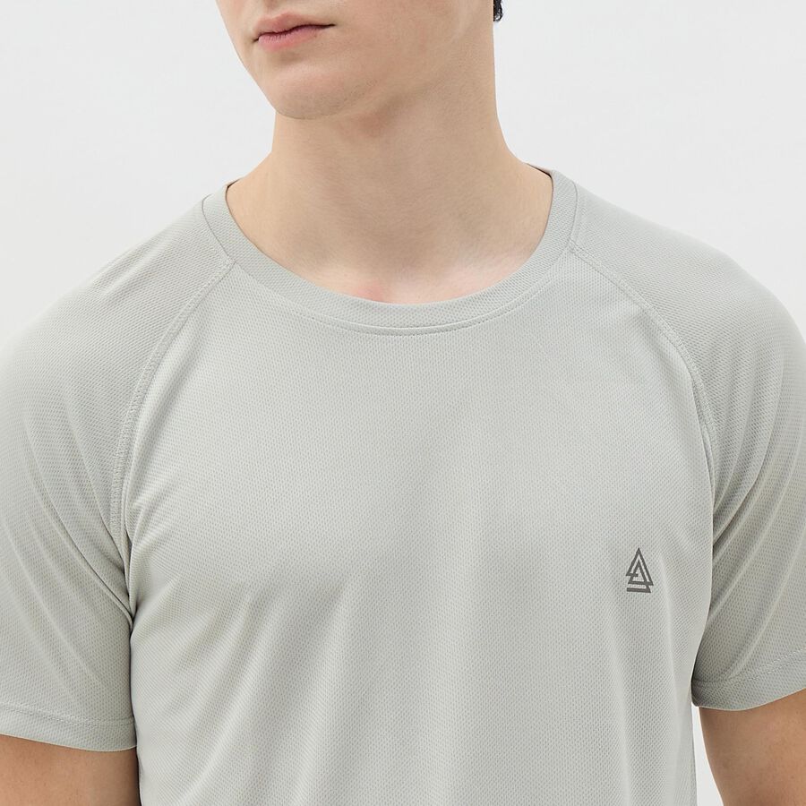 Men's Light Grey Crew Neck Athleisure T-Shirt, हल्का ग्रे, large