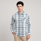 Men's Blue Cotton Long Sleeve Spread Collar Shirt, Mid Blue, small