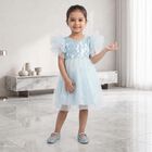 Girls' Light Blue Fit and Flare Sequin Applique Party Wear Frock, Light Blue, small