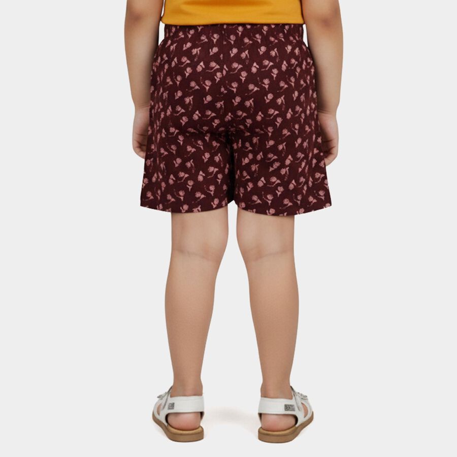 Girls' Wine Floral Elastic Waist Shorts, Wine, large