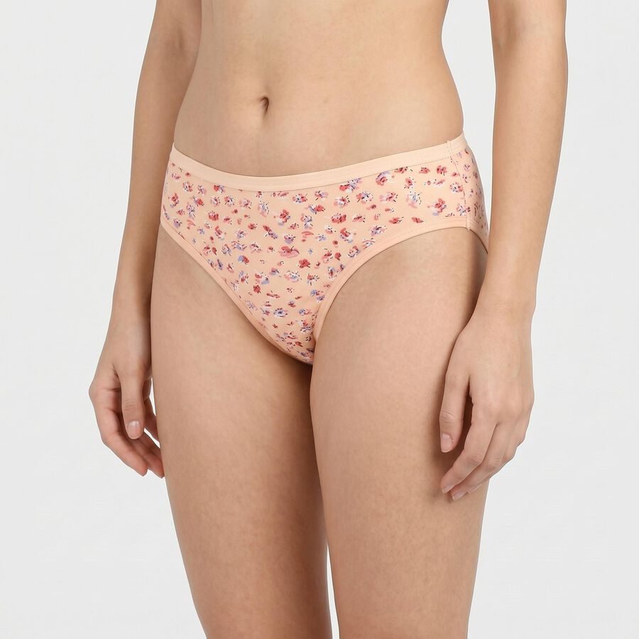 Women's Peach Mid-Rise Floral Print Brief Panty, पीच, large