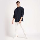Solid Cotton Casual Shirt, Navy Blue, small image number null