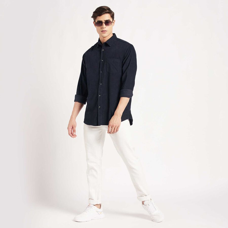 Solid Cotton Casual Shirt, Navy Blue, large image number null