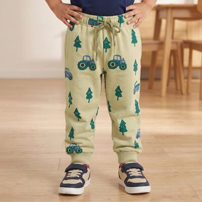 Boys' Beige Cartoon Print Drawstring Jogger Pyjama