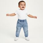Infant Light Blue Regular Fit Embroidered Jeans, Dark Blue, small image number null