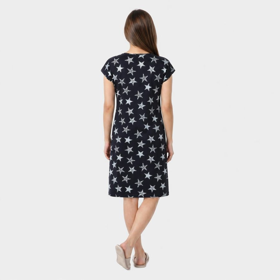 Women's Navy Blue Round Neck T-Shirt Style Nighty, नेवी ब्लू, large