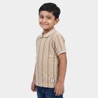 Boys Beige Polo Neck Striped Regular T-Shirt, गहरा पीला, small