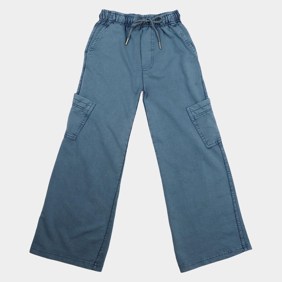 Girls' Light Blue Relaxed Fit Cargo Trousers, हल्का नीला, large