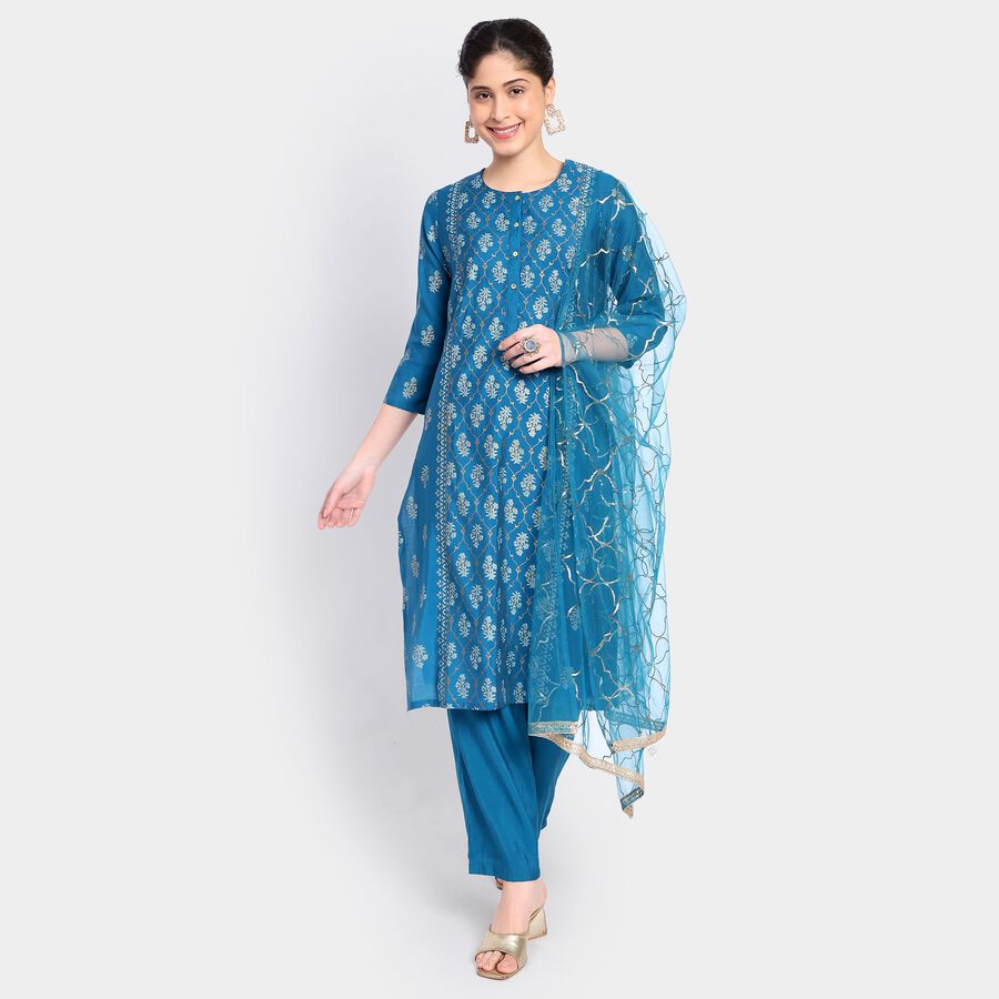 Ladies' Ethnic Set, टील ब्लू, large image number null