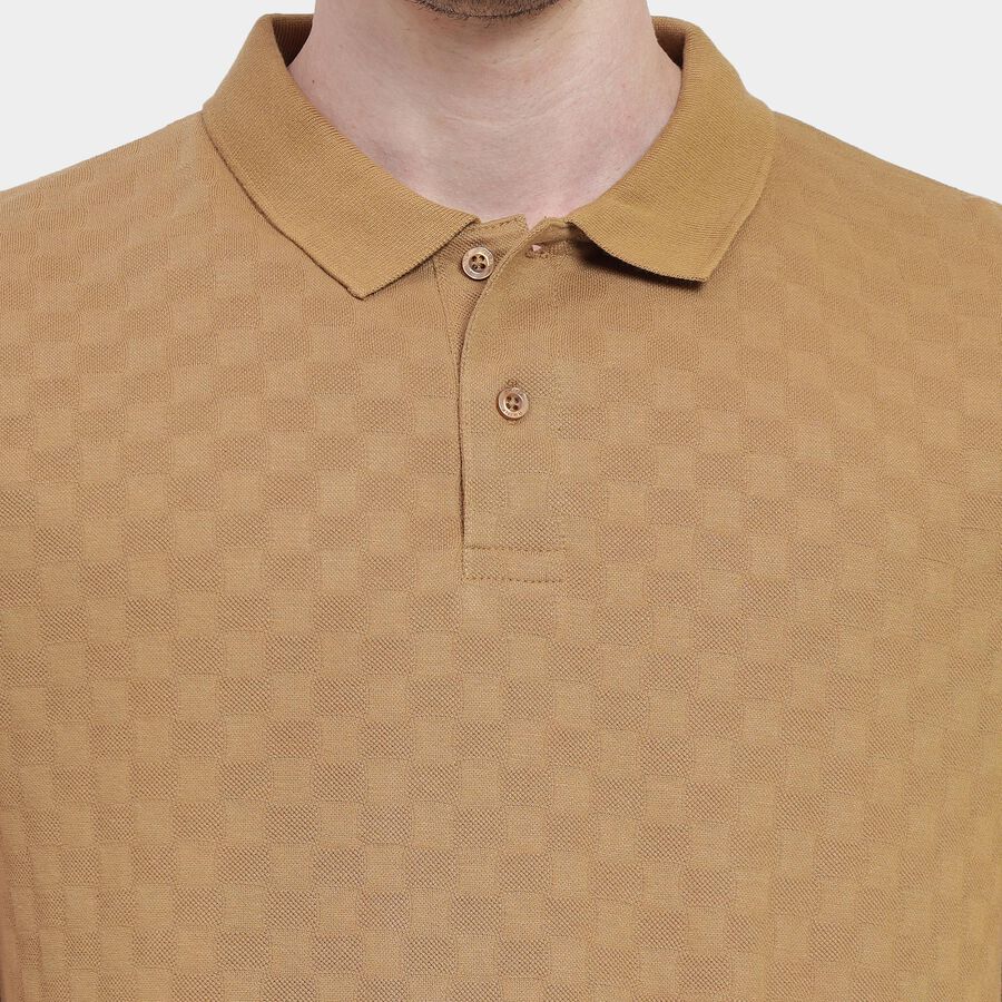 Men's Muted Brown Polo Neck T-Shirt, Brown, large