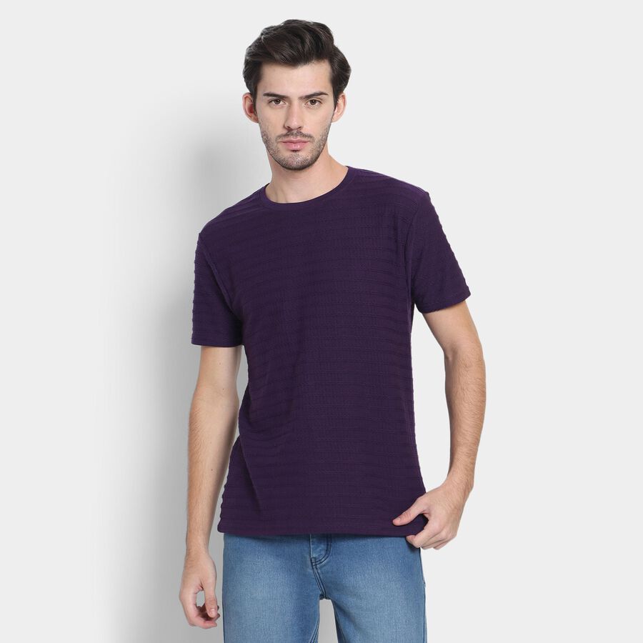 Men's Round Neck Half Sleeves T-Shirt , Purple, large image number null