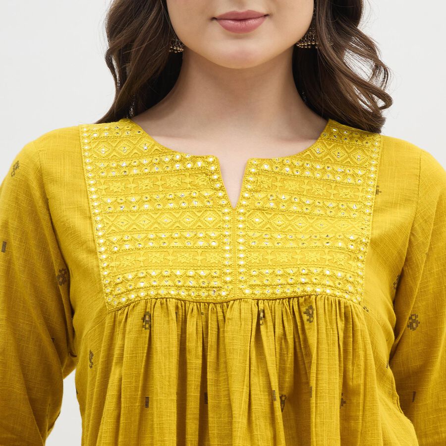 Women's Mustard Yellow Notch Neck Embroidered Kurti, Light Green, large