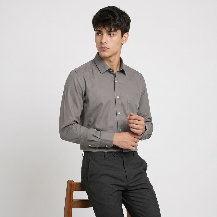 Men's Grey Regular Fit Formal Shirt, गहरा ग्रे, large