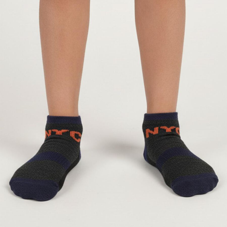 Boys' Muted Mint Green and Deep Charcoal Black Regular Fit NYC Text Pack of 2 Socks, Melange Mid Grey, large image number null