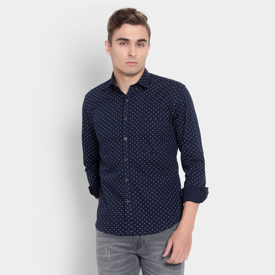 Printed Cotton Formal Shirt, Navy Blue, large image number null