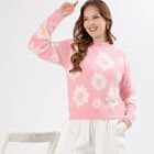 Women's Light Pink Crew Neck Floral Pullover, हल्का गुलाबी, small image number null