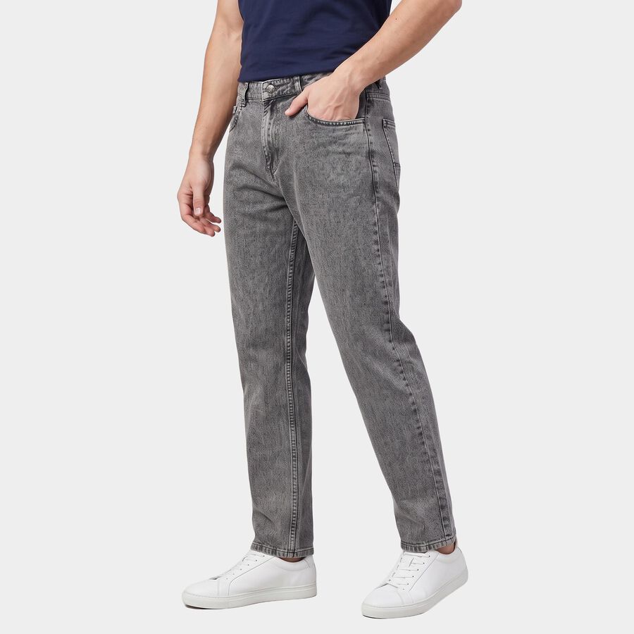 Men's Grey Straight Fit Washed Jeans, हल्का ग्रे, large