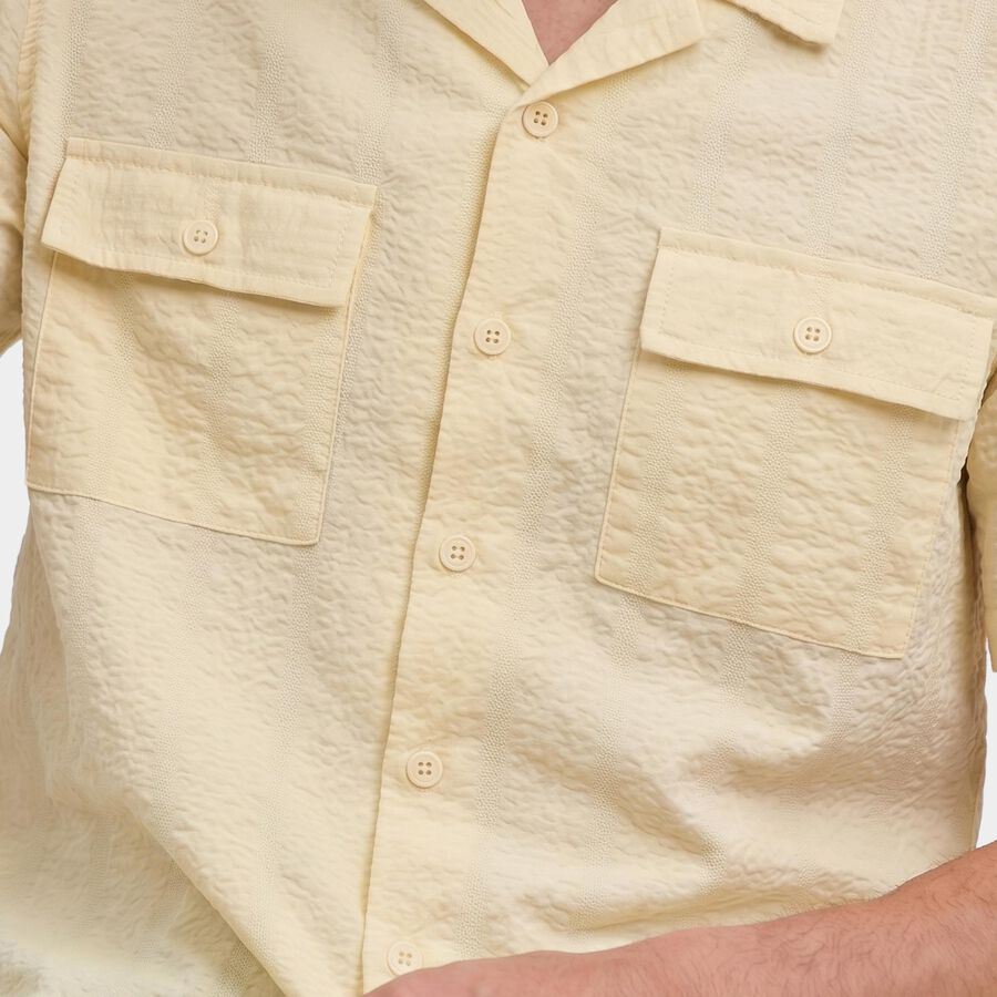 Men's White Cotton Casual Shirt, Off White, large