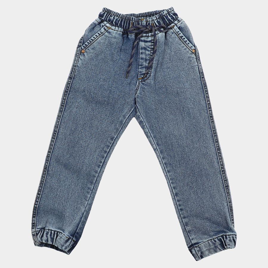 Boys' Light Blue Jogger Fit Washed Jeans, मध्यम नीला, large