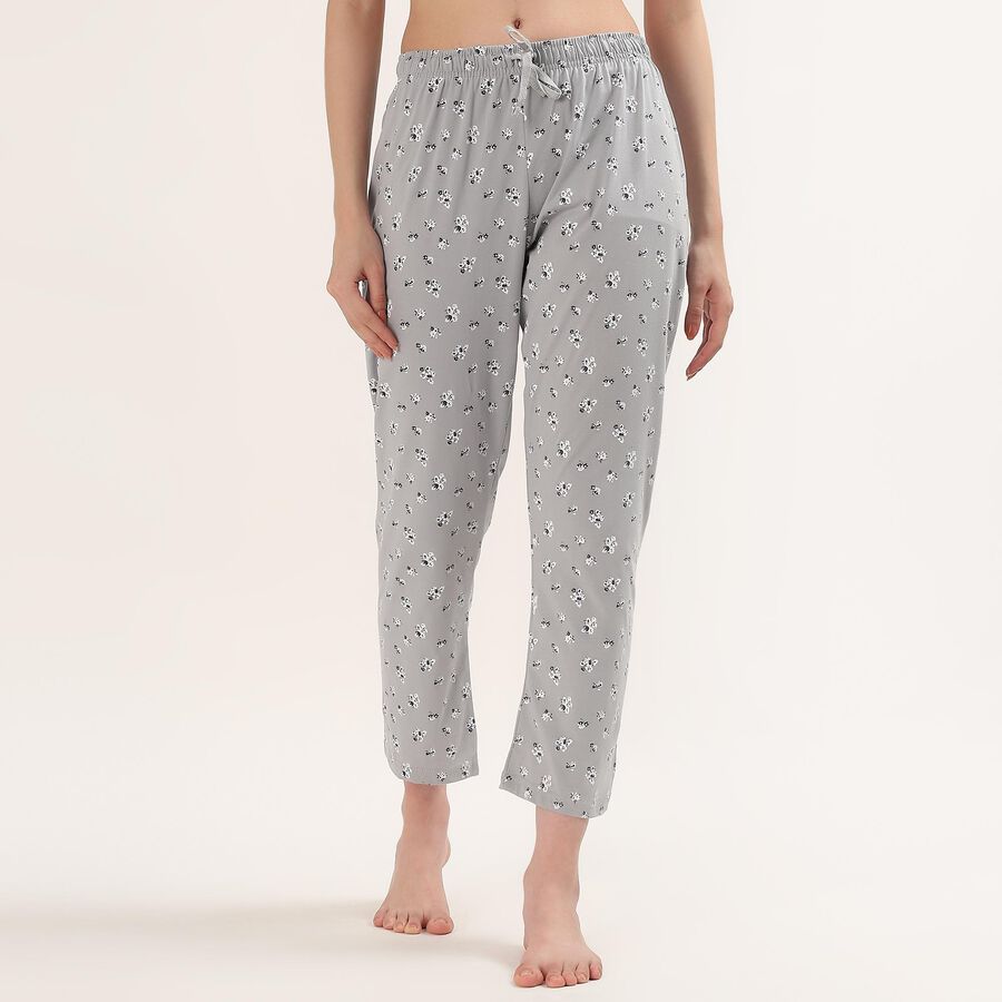 Women's Light Grey Regular Fit Floral Printed Cotton Blend Pyjama, हल्का ग्रे, large