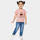 Girls' Pink Cotton Round Neck Ruffle Sleeve T-Shirt, हल्का गुलाबी, small