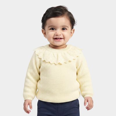 Infants' White Crew Neck Knitted Pullover