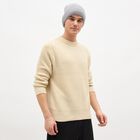 Men's Light Grey Knitted Beanie Cap, मिश्रित हल्का ग्रे, small