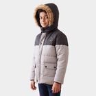Boys Grey Hooded Puffer Jacket, हल्का ग्रे, small
