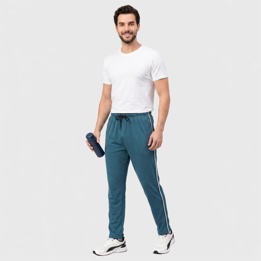 Men's Teal Regular Fit Side-Striped Track Pants, Teal Blue, large