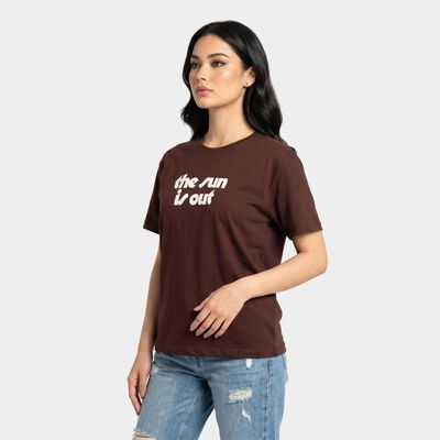 Women's Brown Round Neck Regular T-Shirt