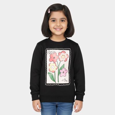 Girls Jet Black Crew Neck Casual Sweatshirt
