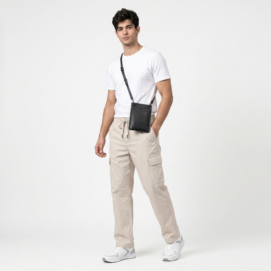 Men's Silver Slim Fit Cargo Trousers, सिल्वर, large