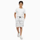 Boys' Muted Charcoal Gray Regular Fit Bermuda Shorts, ऑफ व्हाइट, small
