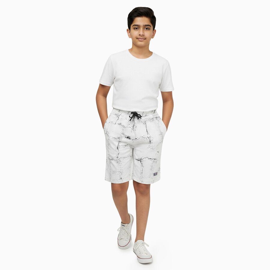 Boys' Muted Charcoal Gray Regular Fit Bermuda Shorts, ऑफ व्हाइट, large