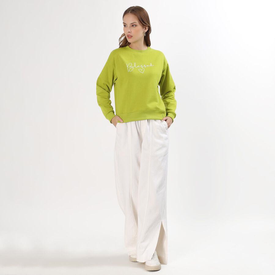Women's Bright Lime Green Crew Neck Casual Sweatshirt, हल्का हरा, large image number null