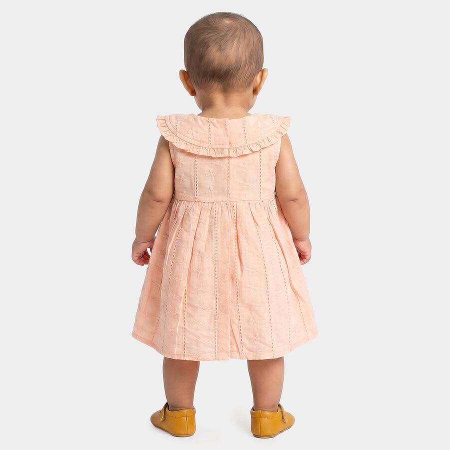 Infants' Peach Sleeveless Fit and Flare Ruffled Collar Frock, Peach, large