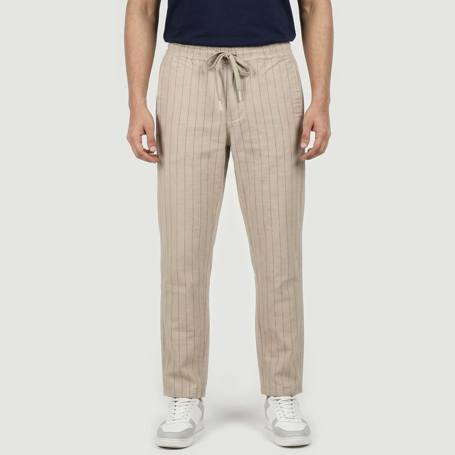 Men's Grey Slim Fit Casual Trousers, हल्का ग्रे, large
