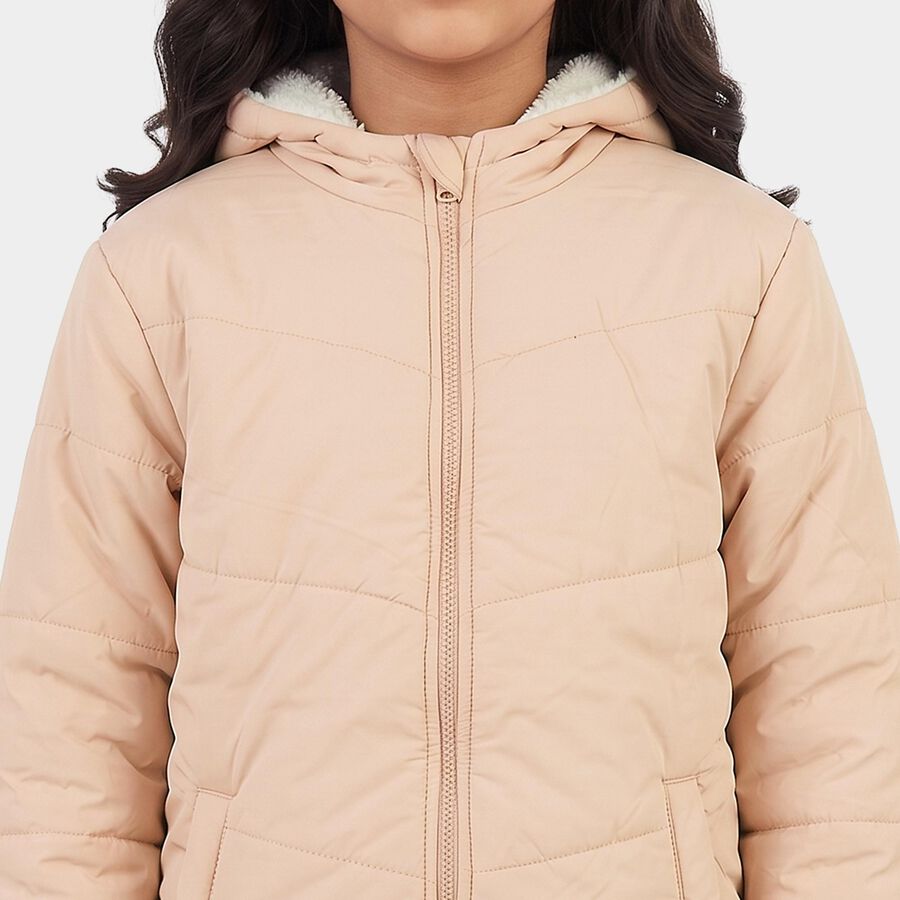 Girls' Pink Hooded Puffer Jacket, गुलाबी, large