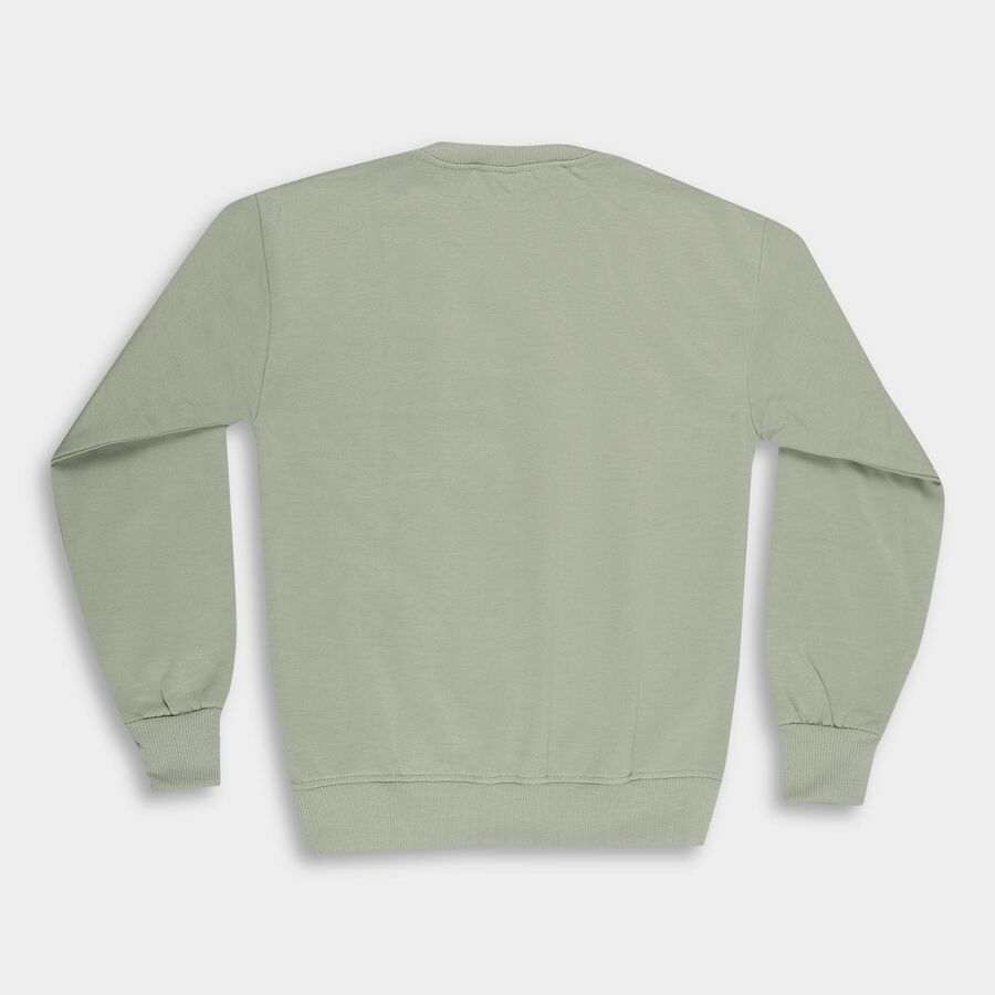 Boys Light Sage Green Crew Neck Graphic Print Sweatshirt, हल्का हरा, large image number null