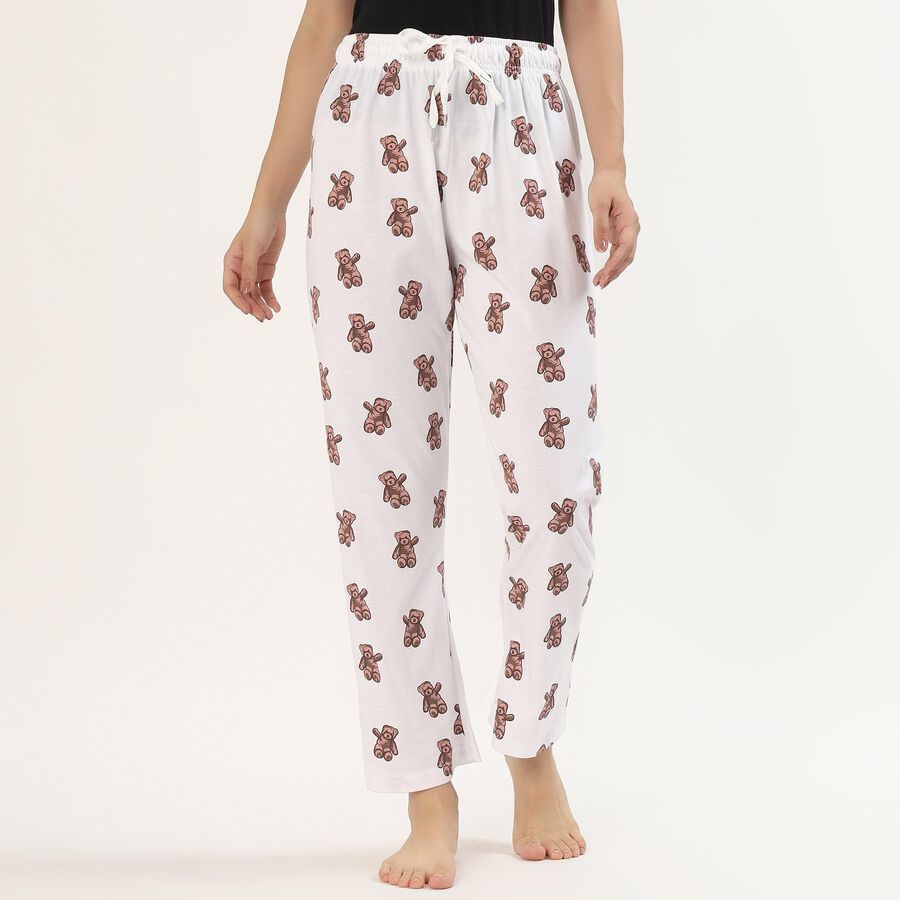 Women's White Teddy Print Elastic Waist Pyjama, White, large image number null