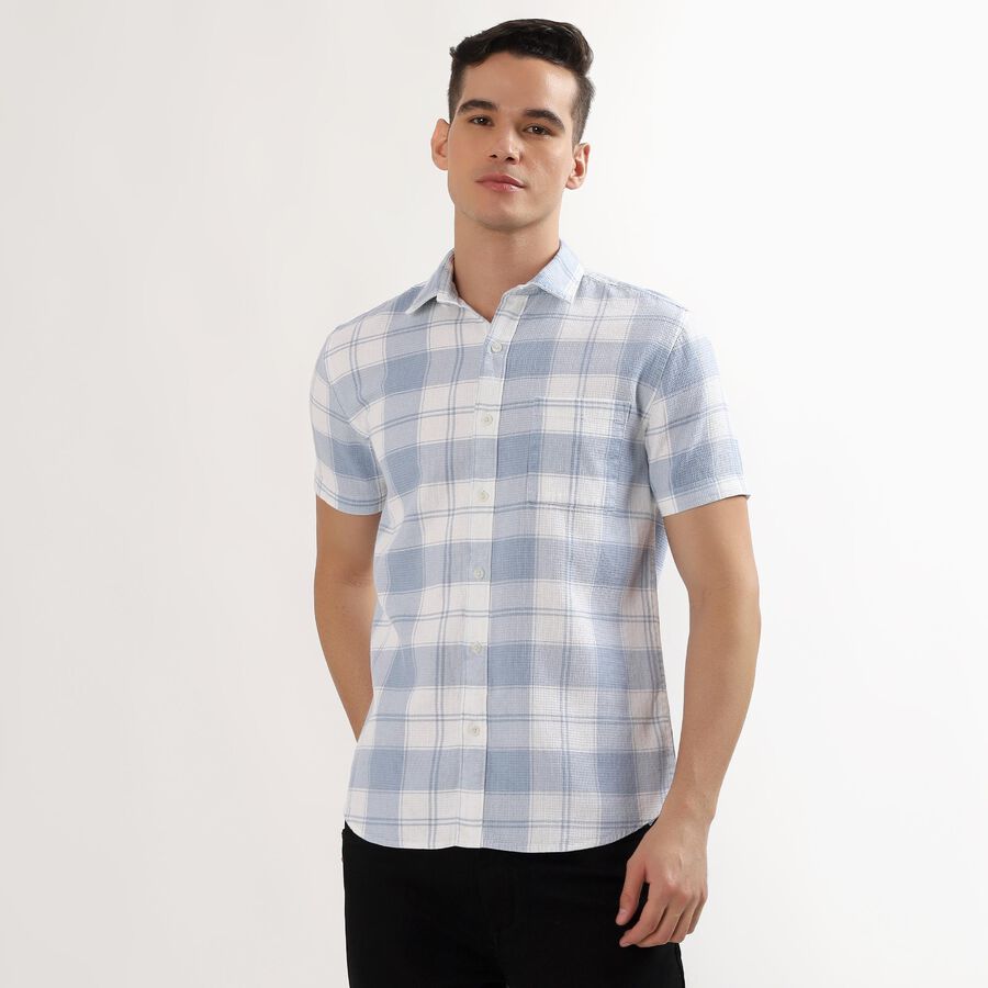 Men's Light Blue Cotton Half Sleeve Classic Casual Shirt, Light Blue, large image number null