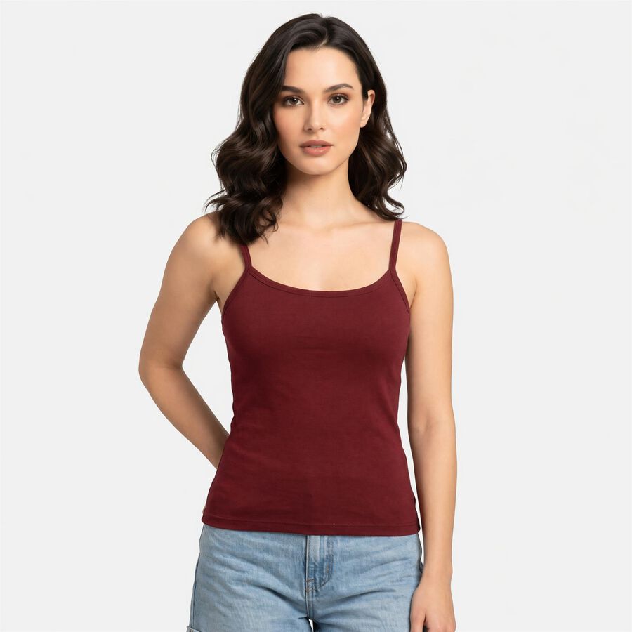 Women's Wine Cotton Scoop Neck Camisole Slip, वाइन, large