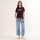 Women's Maroon Cotton Round Neck Casual T-Shirt, Wine, small