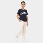 Girls Navy Blue Round Neck Regular T-Shirt, नेवी ब्लू, small