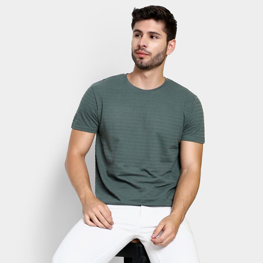 Men's Round Neck Half Sleeves T-Shirt , Dark Green, large image number null