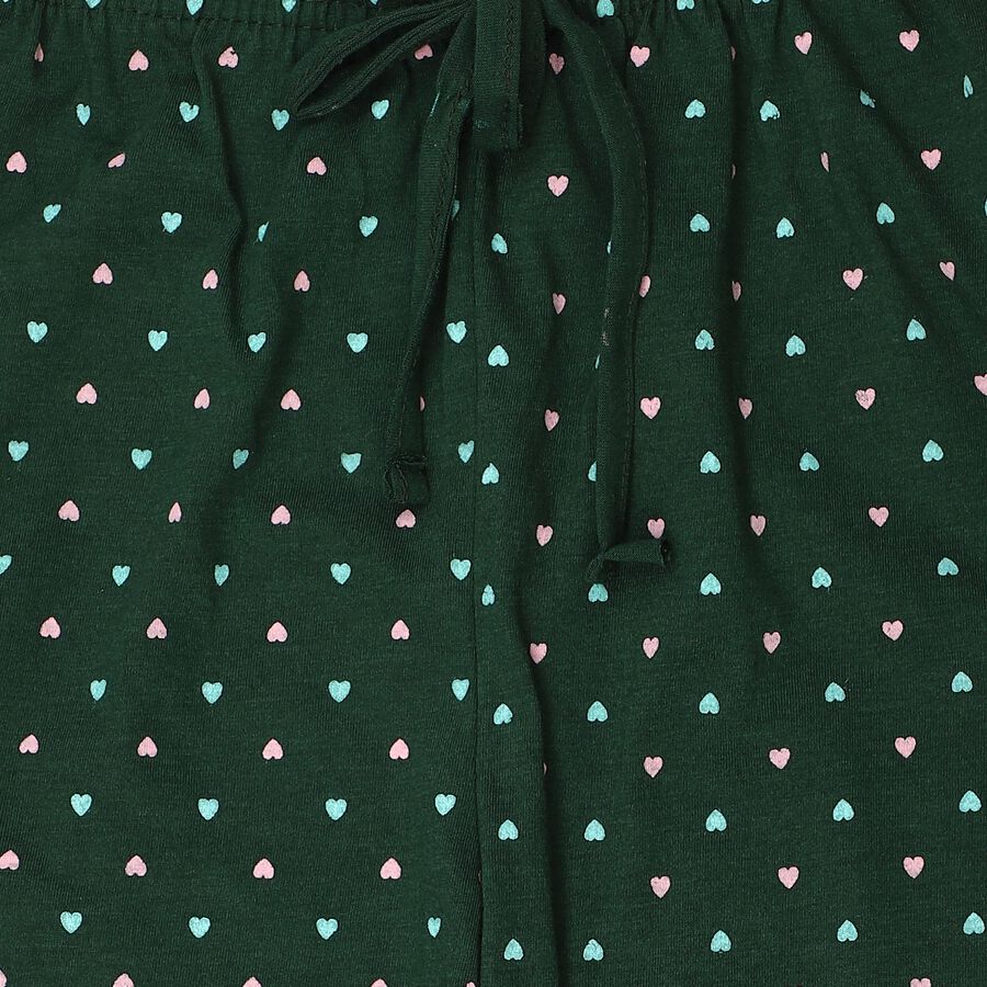 Girls Green Jogger Fit Heart Printed Cotton Blend Pyjama, Dark Green, large