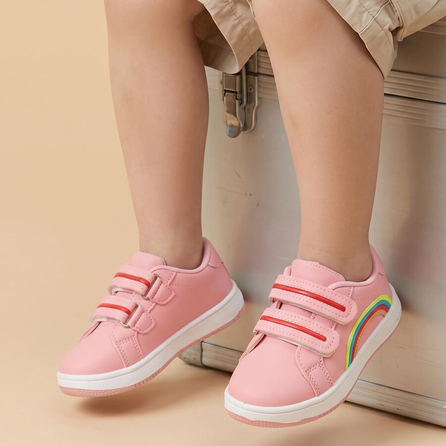 Girls Pink Velcro Strap Sneakers, Pink, large