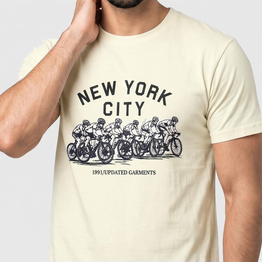Men Beige Round Neck Regular T-Shirt, Beige, large