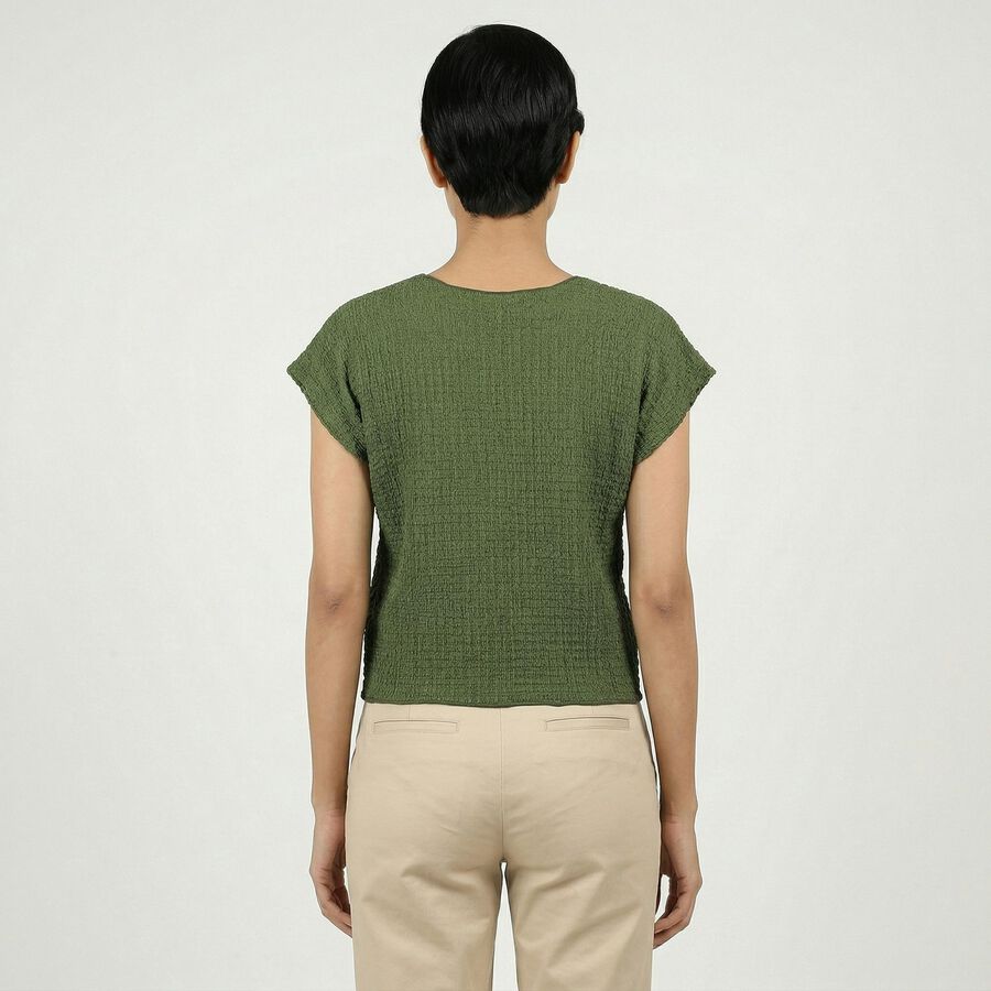 Women's Green Cotton Blend Top, Dark Green, large